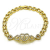Oro Laminado Fancy Bracelet, Gold Filled Style Guadalupe and Heart Design, with White Cubic Zirconia, Polished, Golden Finish, 03.283.0397.07 (06 MM Thickness, 7 Inches Length)