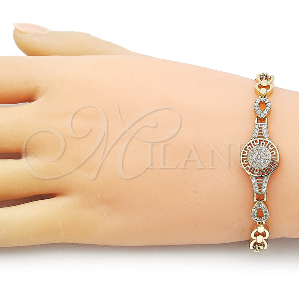 Gold Filled Bracelet — Fancy Bracelet Greek Key and Teardrop Design with — alternate product view — SKU 155904 | Oro Laminado brazalete — elegante Bracelet Greek Key and Teardrop diseño with — SKU 155904