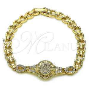 Gold Filled Bracelet — Fancy Bracelet Greek Key and Teardrop Design with — main product view — SKU 155904 | Oro Laminado brazalete — elegante Bracelet Greek Key and Teardrop diseño with — SKU 155904