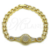 Oro Laminado Fancy Bracelet, Gold Filled Style Greek Key and Teardrop Design, with White Cubic Zirconia, Polished, Golden Finish, 03.283.0400.07 (06 MM Thickness, 7 Inches Length)