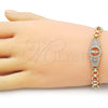 Oro Laminado Fancy Bracelet, Gold Filled Style Guadalupe Design, with White Cubic Zirconia, Polished, Golden Finish, 03.283.0401.07 (06 MM Thickness, 7 Inches Length)