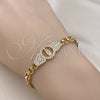 Oro Laminado Fancy Bracelet, Gold Filled Style Guadalupe Design, with White Cubic Zirconia, Polished, Golden Finish, 03.283.0401.07 (06 MM Thickness, 7 Inches Length)