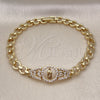 Oro Laminado Fancy Bracelet, Gold Filled Style Guadalupe Design, with White Cubic Zirconia, Polished, Golden Finish, 03.283.0401.07 (06 MM Thickness, 7 Inches Length)