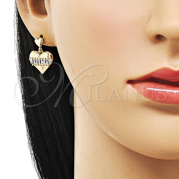 Gold Filled Ring — Dangle Earring Heart and Baguette Design with White — alternate product view — SKU 155906 | Oro Laminado anillo — Dangle Earring corazón and Baguette diseño with blanco — SKU 155906
