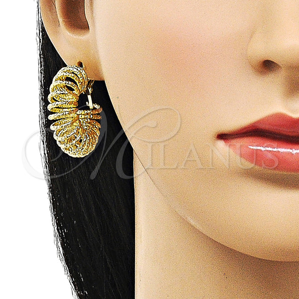 Gold Filled Hoop Earrings — Medium Hoop Spiral and Twist Design Diamond Cutting — alternate product view — SKU 155923 | Oro Laminado aretes de aro — Medium Hoop espiral and Twist diseño Diamond Cutting — SKU 155923