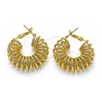 Oro Laminado Medium Hoop, Gold Filled Style Spiral and Twist Design, Diamond Cutting Finish, Golden Finish, 02.213.0677.30