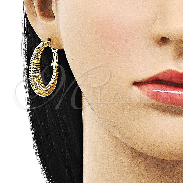 Gold Filled Hoop Earrings — Medium Hoop Spiral Design Polished 02. — alternate product view — SKU 155928 | Oro Laminado aretes de aro — Medium Hoop espiral diseño pulido 02. — SKU 155928