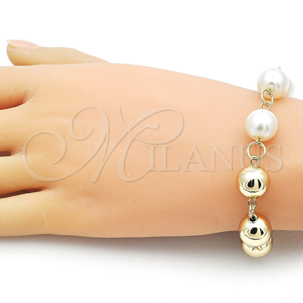 Gold Filled Bracelet — Fancy Bracelet Ball and Hollow Design with Ivory — alternate product view — SKU 155945 | Oro Laminado brazalete — elegante Bracelet Ball and Hollow diseño with Ivory — SKU 155945