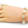 Oro Laminado Fancy Bracelet, Gold Filled Style Ball and Hollow Design, with Ivory Pearl, Polished, Golden Finish, 03.331.0271.09 (12 MM Thickness, 9 Inches Length)