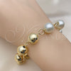 Oro Laminado Fancy Bracelet, Gold Filled Style Ball and Hollow Design, with Ivory Pearl, Polished, Golden Finish, 03.331.0271.09 (12 MM Thickness, 9 Inches Length)