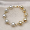 Oro Laminado Fancy Bracelet, Gold Filled Style Ball and Hollow Design, with Ivory Pearl, Polished, Golden Finish, 03.331.0271.09 (12 MM Thickness, 9 Inches Length)