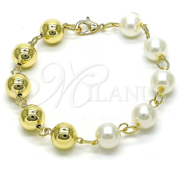 Gold Filled Bracelet — Fancy Bracelet Ball and Hollow Design with Ivory — main product view — SKU 155945 | Oro Laminado brazalete — elegante Bracelet Ball and Hollow diseño with Ivory — SKU 155945