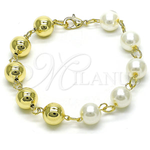 Gold Filled Bracelet — Fancy Bracelet Ball and Hollow Design with Ivory — main product view — SKU 155945 | Oro Laminado brazalete — elegante Bracelet Ball and Hollow diseño with Ivory — SKU 155945