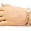 Oro Laminado Fancy Bracelet, Gold Filled Style Ball Design, with Ivory Pearl, Diamond Cutting Finish, Golden Finish, 03.331.0273.08 (12 MM Thickness, 8 Inches Length)