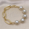 Oro Laminado Fancy Bracelet, Gold Filled Style Ball Design, with Ivory Pearl, Diamond Cutting Finish, Golden Finish, 03.331.0273.08 (12 MM Thickness, 8 Inches Length)