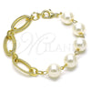 Oro Laminado Fancy Bracelet, Gold Filled Style Ball Design, with Ivory Pearl, Diamond Cutting Finish, Golden Finish, 03.331.0273.08 (12 MM Thickness, 8 Inches Length)