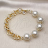Oro Laminado Fancy Bracelet, Gold Filled Style Rolo and Ball Design, with Ivory Pearl, Diamond Cutting Finish, Golden Finish, 03.331.0274.08 (12 MM Thickness, 8 Inches Length)