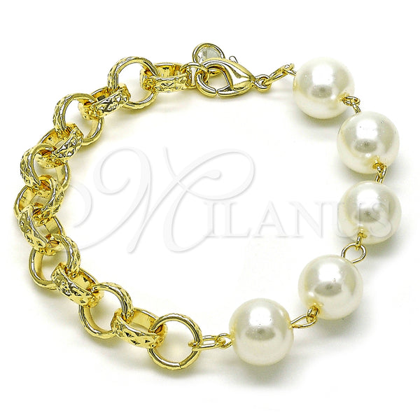Gold Filled Bracelet — Fancy Bracelet Rolo and Ball Design with Ivory — main product view — SKU 155948 | Oro Laminado brazalete — elegante Bracelet Rolo and Ball diseño with Ivory — SKU 155948