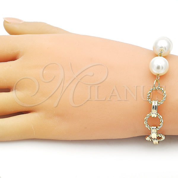 Gold Filled Bracelet — Fancy Bracelet Ball and Twist Design with Ivory — alternate product view — SKU 155949 | Oro Laminado brazalete — elegante Bracelet Ball and Twist diseño with Ivory — SKU 155949