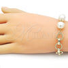 Oro Laminado Fancy Bracelet, Gold Filled Style Ball and Twist Design, with Ivory Pearl, Diamond Cutting Finish, Golden Finish, 03.331.0275.08 (12 MM Thickness, 8 Inches Length)