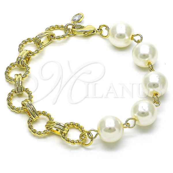 Gold Filled Bracelet — Fancy Bracelet Ball and Twist Design with Ivory — main product view — SKU 155949 | Oro Laminado brazalete — elegante Bracelet Ball and Twist diseño with Ivory — SKU 155949