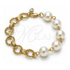 Oro Laminado Fancy Bracelet, Gold Filled Style Ball and Twist Design, with Ivory Pearl, Diamond Cutting Finish, Golden Finish, 03.331.0275.08 (12 MM Thickness, 8 Inches Length)