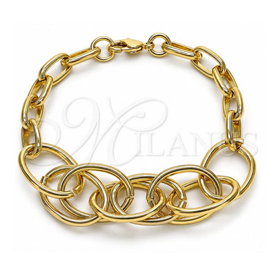 Oro Laminado Fancy Bracelet, Gold Filled Style Rolo Design, Polished, Golden Finish, 03.331.0299.08 (08 MM Thickness, 9 Inches Length)