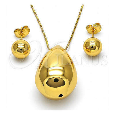 Oro Laminado Earring and Pendant Adult Set, Gold Filled Style Teardrop and Ball Design, Polished, Golden Finish, 10.417.0010