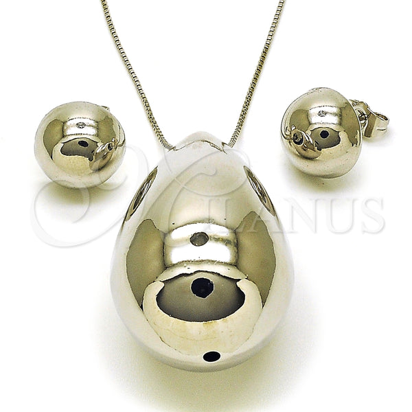 Rhodium Plated Earring and Pendant Adult Set, Chunky and Ball Design, Polished, Rhodium Finish, 10.417.0011