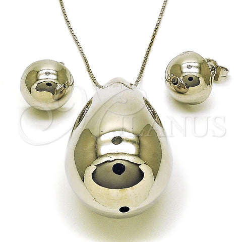 Rhodium Plated Earring and Pendant Adult Set, Chunky and Ball Design, Polished, Rhodium Finish, 10.417.0011