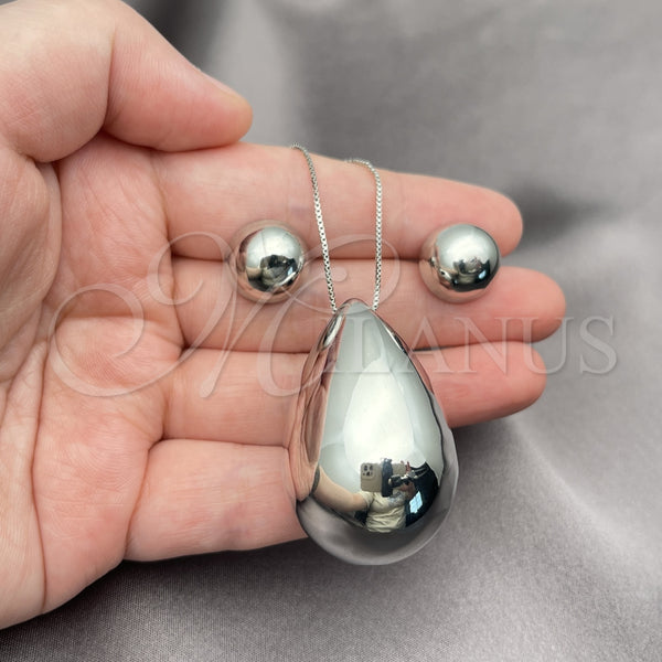 White Gold Filled Ring — Earring and Pendant Adult Set Teardrop and Ball — alternate product view — SKU 155992 | Oro Laminado Blanco anillo — Earring and Pendant Adult Set Teardrop and Ball — SKU 155992