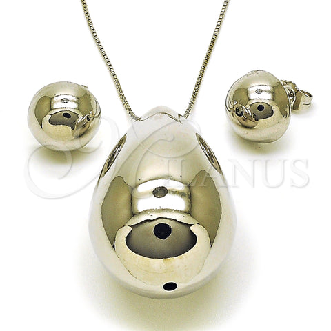 Rhodium Plated Earring and Pendant Adult Set, Teardrop and Ball Design, Polished, Rhodium Finish, 10.417.0011