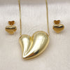 Oro Laminado Necklace and Earring, Gold Filled Style Heart and Hollow Design, Polished, Golden Finish, 06.417.0010