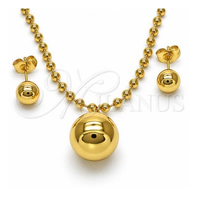 Oro Laminado Earring and Pendant Adult Set, Gold Filled Style Ball and Hollow Design, Polished, Golden Finish, 10.417.0013