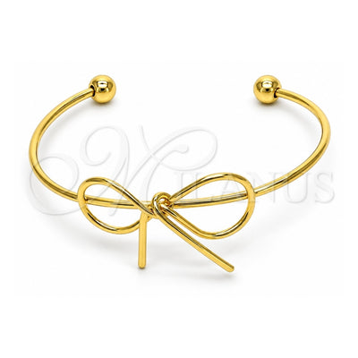 Oro Laminado Individual Bangle, Gold Filled Style Bow and Ball Design, Polished, Golden Finish, 07.417.0001 (02 MM Thickness, One size fits all)