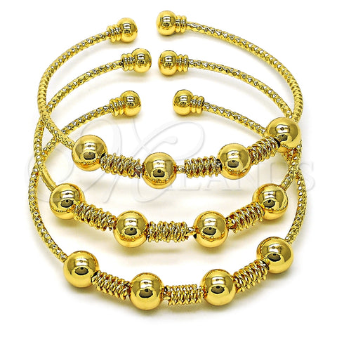 Oro Laminado Trio Bangle, Gold Filled Style Ball and Twist Design, Diamond Cutting Finish, Golden Finish, 07.170.0017.1 (02 MM Thickness, One size fits all)