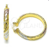 Oro Laminado Medium Hoop, Gold Filled Style Hollow Design, Diamond Cutting Finish, Tricolor, 02.170.0185.1.40