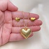 Oro Laminado Earring and Pendant Adult Set, Gold Filled Style Heart and Hollow Design, Polished, Golden Finish, 10.417.0014