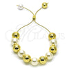 Oro Laminado Adjustable Bolo Bracelet, Gold Filled Style Ball and Rat Tail Design, with Ivory Pearl, Polished, Golden Finish, 03.417.0003.11 (12 MM Thickness, 11 Inches Length)