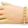 Oro Laminado Adjustable Bolo Bracelet, Gold Filled Style Ball and Box Design, with White Cubic Zirconia, Polished, Golden Finish, 03.417.0005.11 (08 MM Thickness, 11 Inches Length)