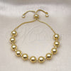 Oro Laminado Adjustable Bolo Bracelet, Gold Filled Style Ball and Box Design, with White Cubic Zirconia, Polished, Golden Finish, 03.417.0005.11 (08 MM Thickness, 11 Inches Length)