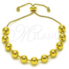 Oro Laminado Adjustable Bolo Bracelet, Gold Filled Style Ball and Box Design, with White Cubic Zirconia, Polished, Golden Finish, 03.417.0005.11 (08 MM Thickness, 11 Inches Length)