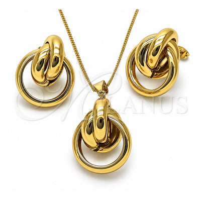 Oro Laminado Earring and Pendant Adult Set, Gold Filled Style Love Knot and Hollow Design, Polished, Golden Finish, 10.213.0015