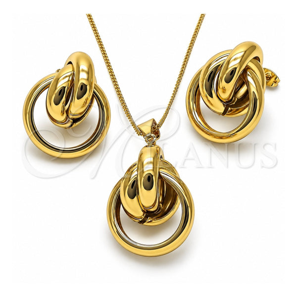Oro Laminado Earring and Pendant Adult Set, Gold Filled Style Love Knot and Hollow Design, Polished, Golden Finish, 10.213.0015