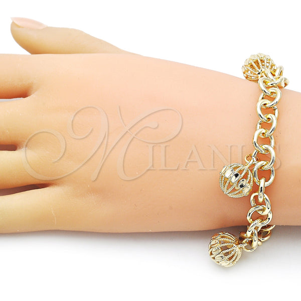 Gold Filled Bracelet — Charm Bracelet Rolo Design Diamond Cutting 03. 09 — alternate product view — SKU 156039 | Oro Laminado brazalete — Charm Bracelet Rolo diseño Diamond Cutting 03. 09 — SKU 156039