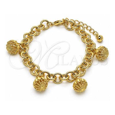 Oro Laminado Charm Bracelet, Gold Filled Style Rolo Design, Diamond Cutting Finish, Golden Finish, 03.331.0301.08 (09 MM Thickness, 8 Inches Length)