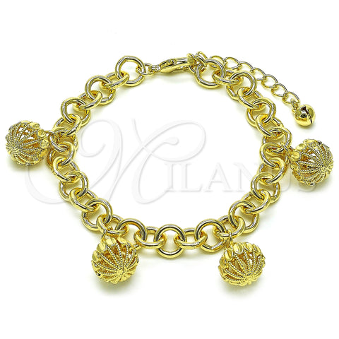 Oro Laminado Charm Bracelet, Gold Filled Style Rolo Design, Diamond Cutting Finish, Golden Finish, 03.331.0301.08 (09 MM Thickness, 8 Inches Length)