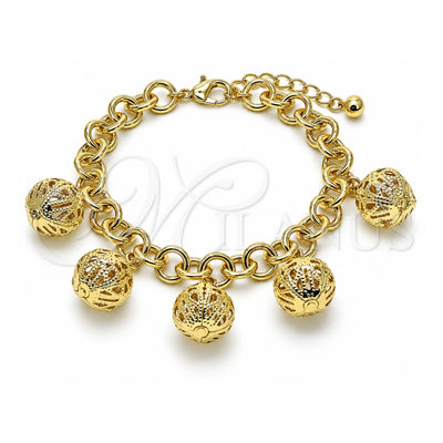 Oro Laminado Charm Bracelet, Gold Filled Style Rolo and Ball Design, Polished, Golden Finish, 03.331.0303.08 (10 MM Thickness, 8 Inches Length)