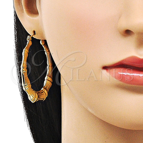 Gold Filled Hoop Earrings — Large Hoop Bamboo and Hollow Design Polished 02.60. — alternate product view — SKU 156043 | Oro Laminado aretes de aro — Large Hoop Bamboo and Hollow diseño pulido 02.60. — SKU 156043
