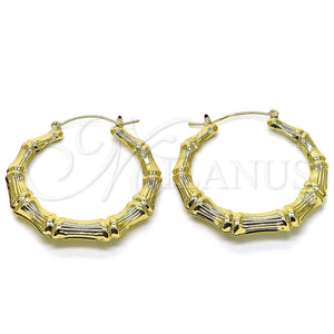 Gold Filled Hoop Earrings — Large Hoop Bamboo and Hollow Design Polished 02.60. — main product view — SKU 156043 | Oro Laminado aretes de aro — Large Hoop Bamboo and Hollow diseño pulido 02.60. — SKU 156043